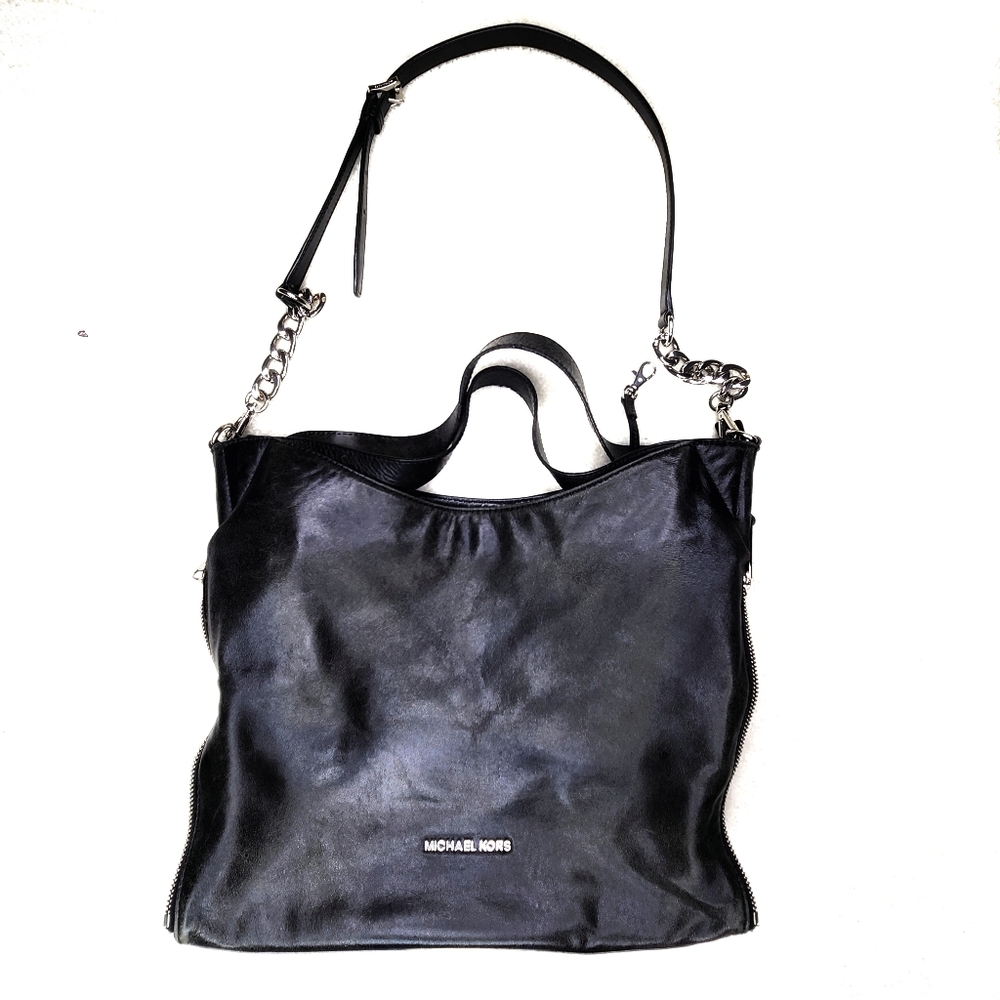Michael Kors Devon Large Hobo Black Leather Shoulder Tote - Picture 8 of 14